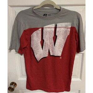 Wisconsin Badgers  Shirt Size Small 34/36 Red Mesh Russell Athletic  Red Gray